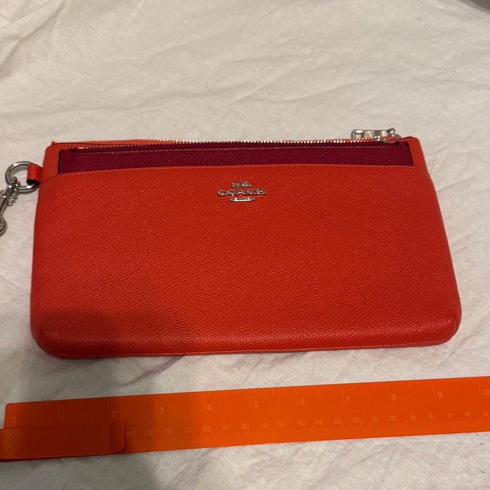 Coach Vibrant Red Wristlet with Silver Details